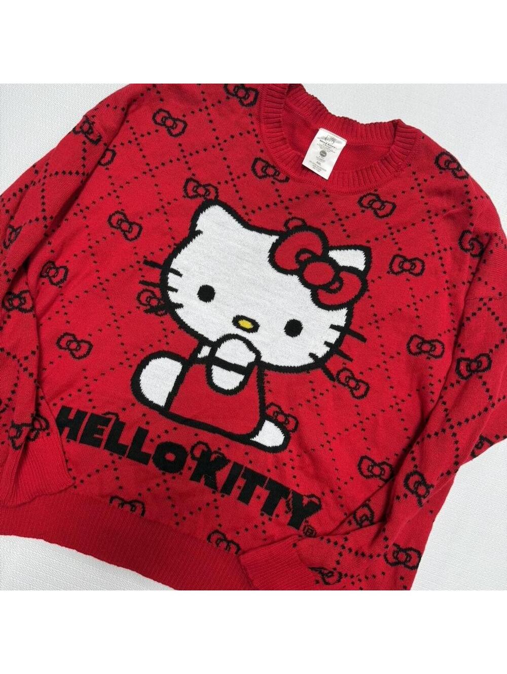 Hello Kitty Red Knit Sweater XXL Sanrio Graphic Crewneck Pullover